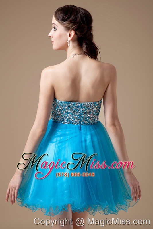 wholesale low price teal a-line cocktail dress strapless organza beading mini-length